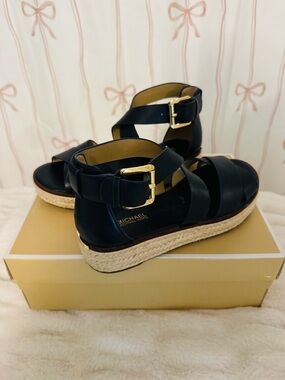 MICHAEL Michael Kors Navy Leather Espadrille Platform Sandals